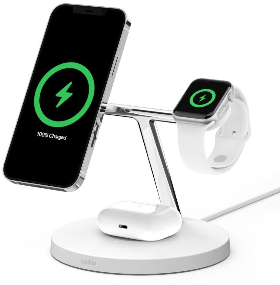 БЗП Belkin BOOST CHARGE PRO 3-in-1 Wireless Charger with MagSafe (White) WIZ009VFWH
