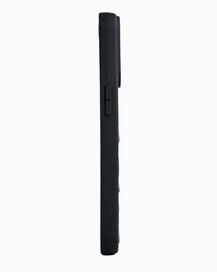 Чохол для iPhone 13 Pro Kartell із чорної шкіри флотар з тисненням (Герб України)