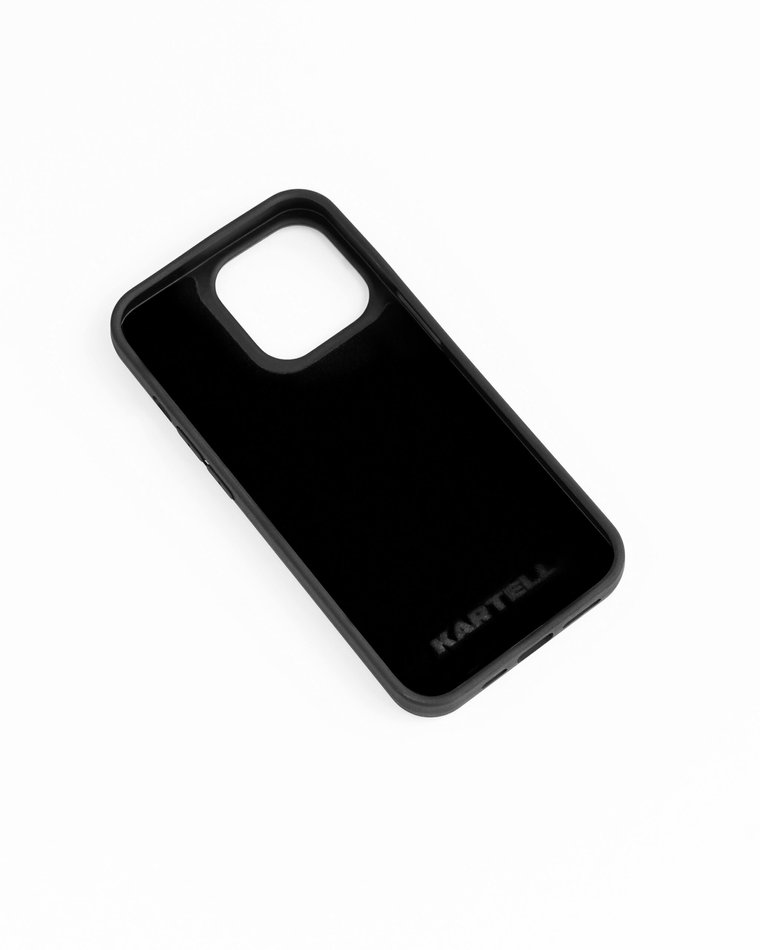 Чохол для iPhone 13 Pro Kartell із чорної шкіри флотар з тисненням (Герб України)