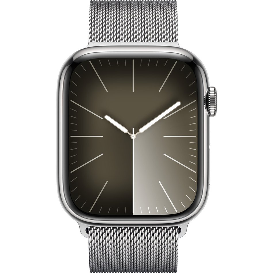 Apple Watch Series 9 GPS + Cellular 45mm Silver S. Steel Case w. Silver Milanese Loop (MRMQ3)