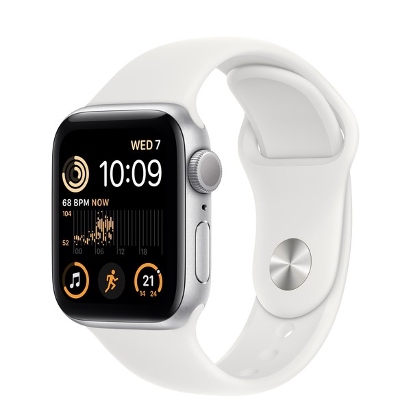 Apple Watch SE 2 GPS + LTE 44mm Silver Aluminum Case with White Sport Band M/L (MNU63)