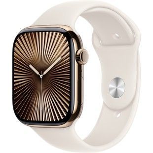 Apple Watch Series 10 GPS + Cellular 46mm Gold Titanium Case w. Starlight Sport Band - S/M (MWYX3)