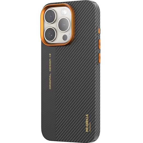 Чехол для iPhone 15 Pro Max Blueo Air Bitexture Slim Aramid Fiber Case 600D with MagSafe (Black-Orange) B48S-I15PM