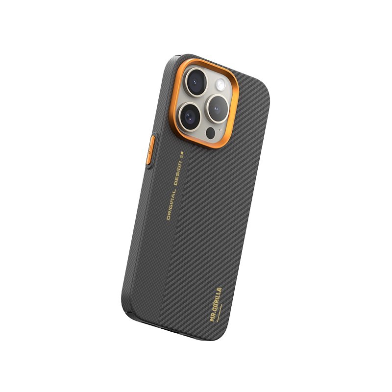 Чохол для iPhone 15 Pro Max Blueo Air Bitexture Slim Aramid Fiber Case 600D with MagSafe (Black-Orange) B48S-I15PM