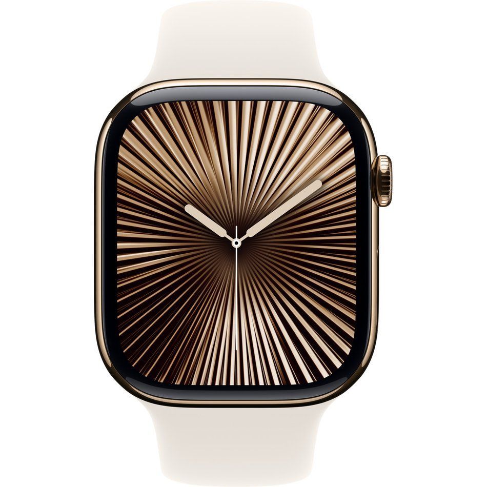 Apple Watch Series 10 GPS + Cellular 46mm Gold Titanium Case w. Starlight Sport Band - S/M (MWYX3)