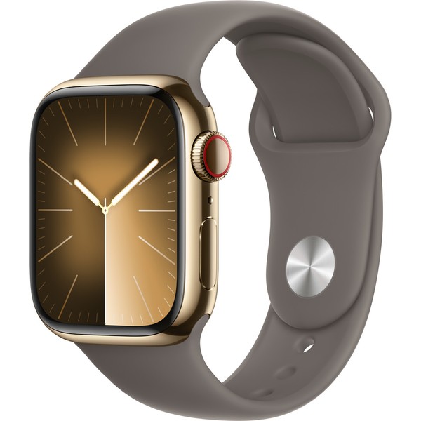 Apple Watch Series 9 GPS + Cellular 41mm Gold Stainless Steel Case w. Clay Sport Band - M/L (MRJ63)