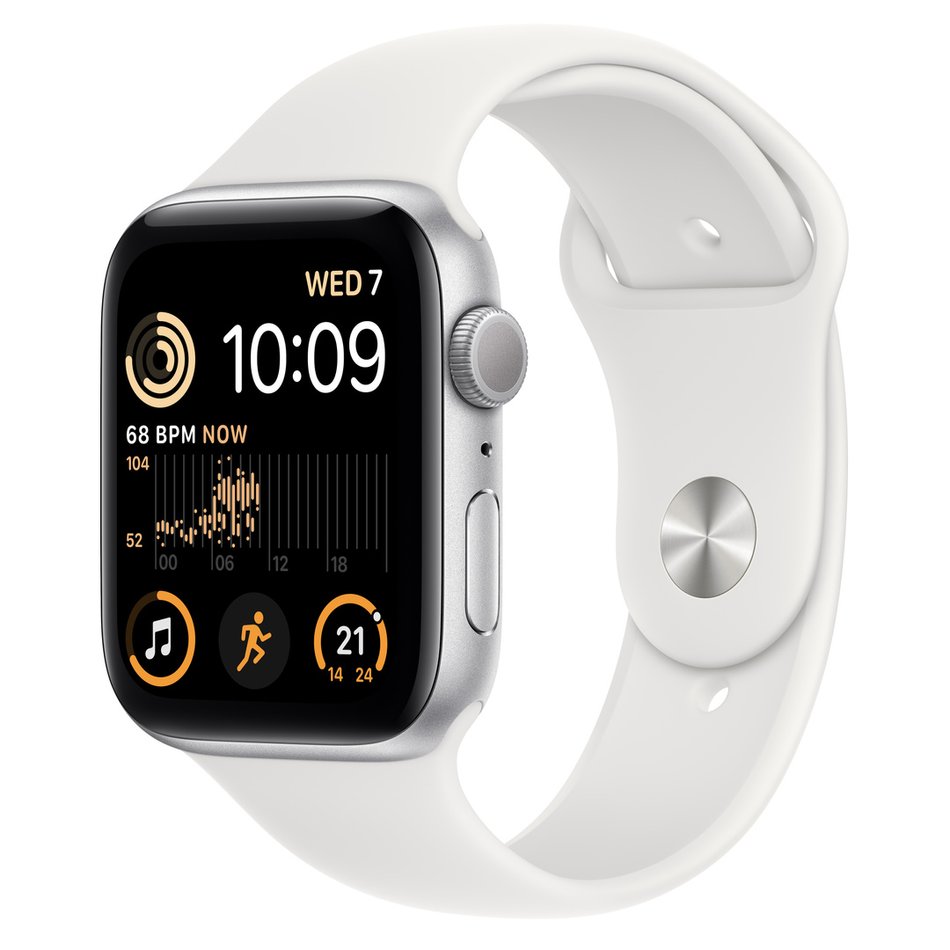 Apple Watch SE 2 44mm Silver Aluminum Case with White Sport Band (MNK23)