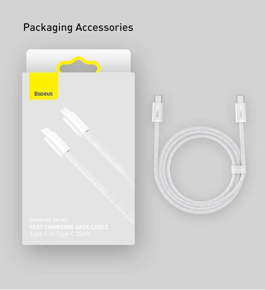 Кабель USB C to C 100W PD (2m) Baseus Dynamic Series (White) (CALD000302)