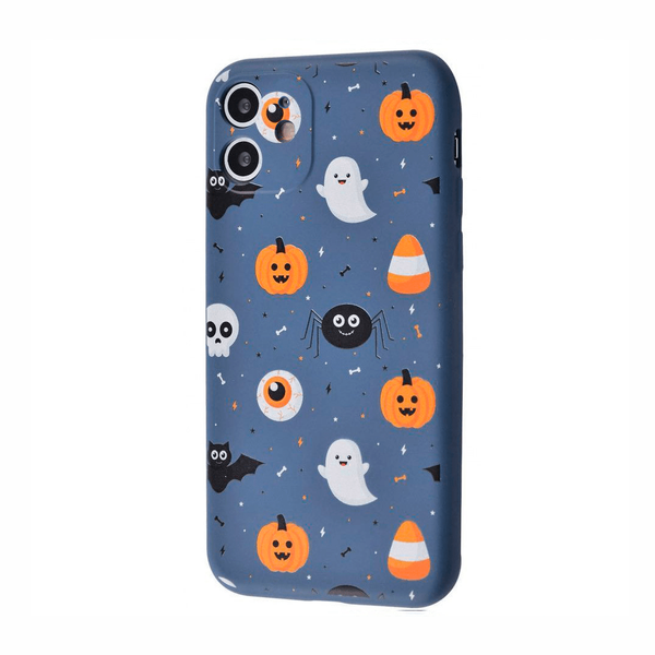 Чехол для iPhone 11 TPU WAVE Fancy ( Ghosts and pumpkins / Dark blue )