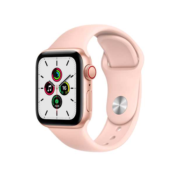 Open Box Apple Watch SE GPS + Cellular 40mm Gold Aluminum Case with Pink Sand Sport Band (MYEA2, MYEH2)