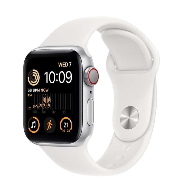 Apple Watch SE 2 GPS + LTE 40mm Silver Aluminum Case with White Sport Band (MNPP3)