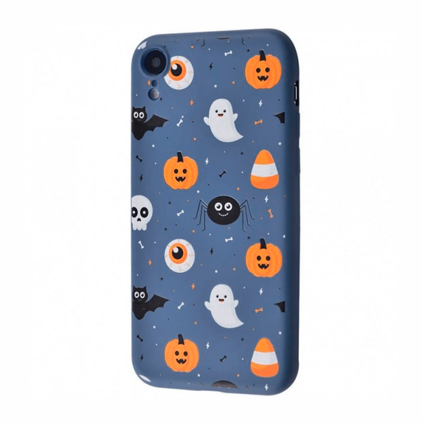 Чехол для iPhone XR TPU WAVE Fancy ( Ghosts and pumpkins / Dark blue )