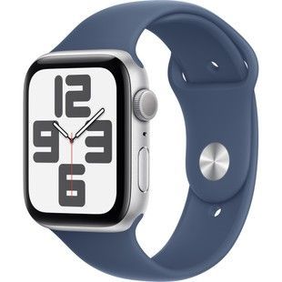 Apple Watch SE 2 GPS 44mm Silver Aluminium Case w. Denim Sport Band - S/M (MXEQ3)