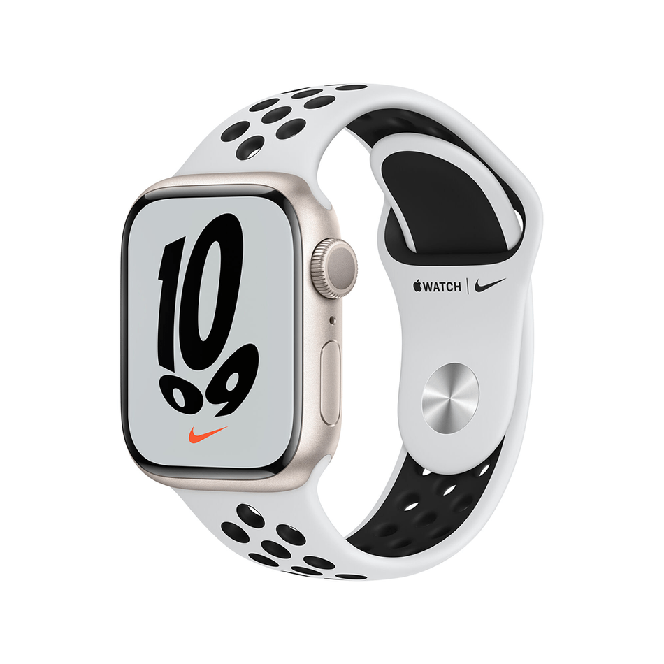 Apple Watch Series 7 Nike GPS 41mm Starlight Aluminium Case with Pure Platinum/Black Nike Sport Band (MKN33, MKN33UL/A)