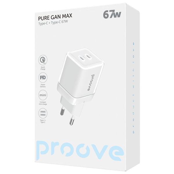 СЗУ Proove Pure GaN Max 67W (Type-C+Type-C) (White) WCPU67022202