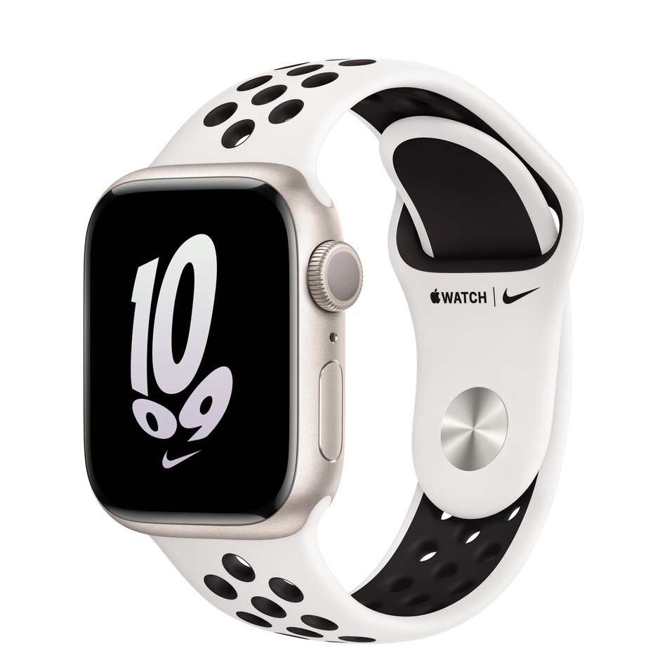 Apple Watch Nike Series 8 GPS 41mm Starlight Aluminum Case w. Summit White/Black Nike S. Band (MPGK3)