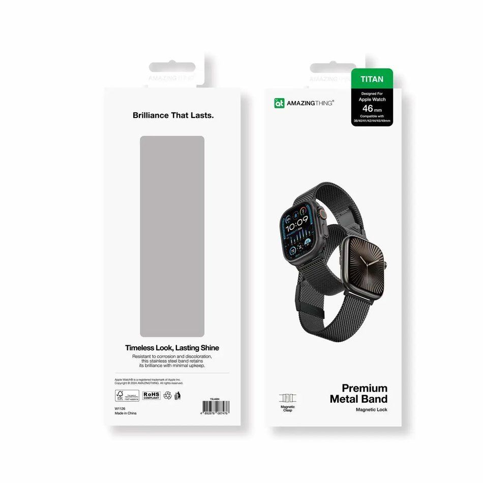 Ремешок для Apple Watch 42/44/45/46/49mm AmazingThing Premium Metal Band (Black) (TSL46BK)
