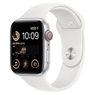 Apple Watch SE 2 GPS + LTE 44mm Silver Aluminum Case with White Sport Band (MNQ23)