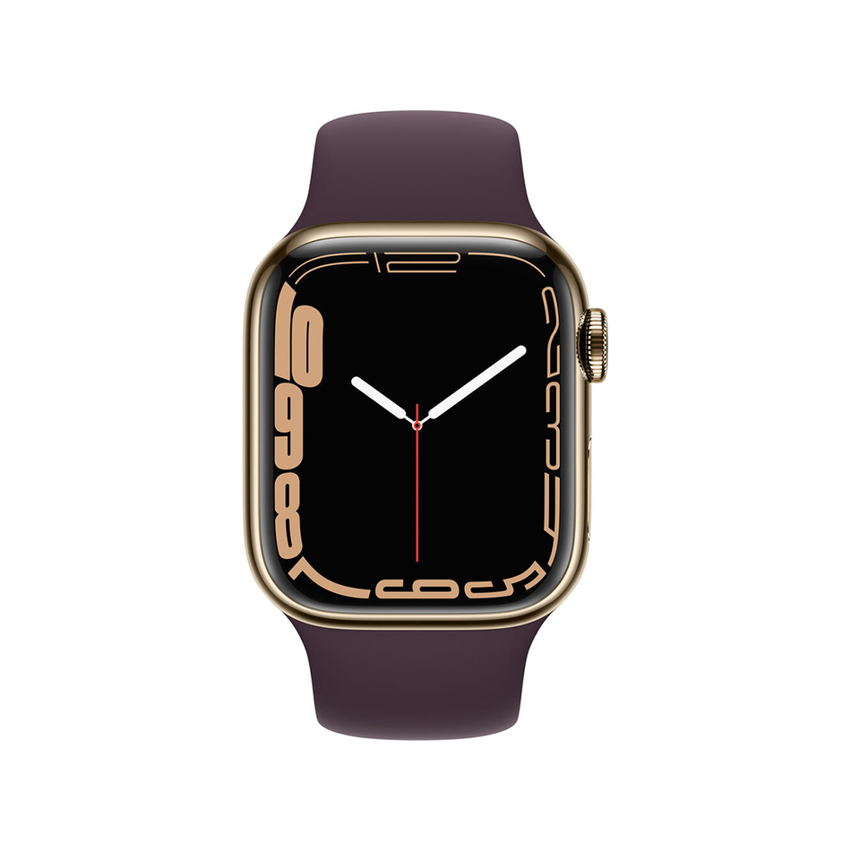 USED Apple Watch Series 7 GPS + LTE 41mm Gold Stainless Steel Case with Dark Cherry Sport Band (MKHG3)
