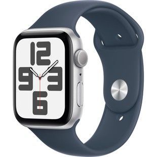 Apple Watch SE 2 44mm Silver Aluminum Case with Storm Blue Sport Band S/M (MREC3)