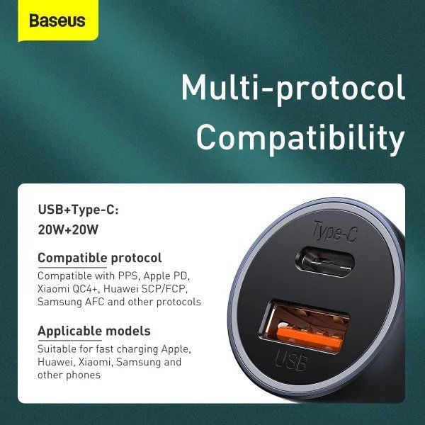 АЗУ Baseus Golden Contactor Pro 40W USB+Type-C Gray (CCJD-0G)