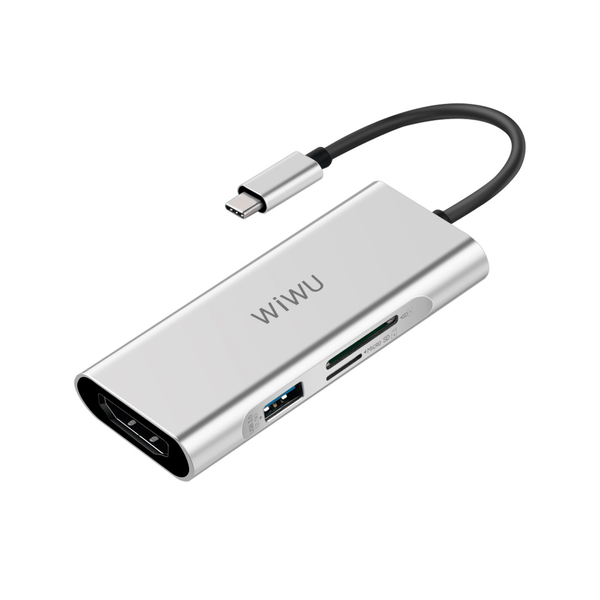 Адаптер WIWU Apollo A731TH USB-C to USB-C+CardReader+3xUSB3.0+HDMI Hub ( Gray ) Gray (001493)
