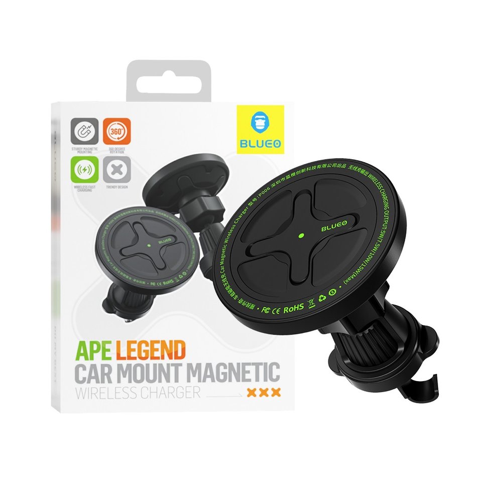 Держатель Blueo Ape Legend Car Mount Magnetic Wireless Charger Black (BC5955B)