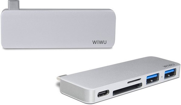 Адаптер WIWU T6 USB-C TO USB-C+SD+2xUSB3.0 Silver (002104)