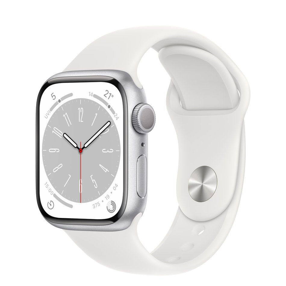Apple Watch Series 8 41mm GPS + LTE Silver Aluminum Case with White Sport Band M/L (MP4F3)