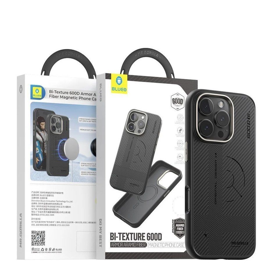 Чохол для iPhone 16 Pro (BL010) Blueo Bi-Texture Magnetic 600D Armor Aramid Fiber (Black Grey)