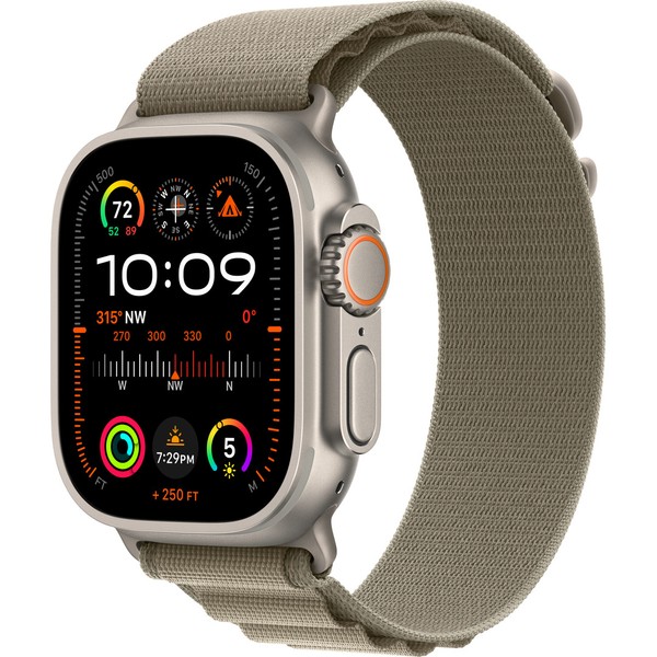 Apple Watch Ultra 2 GPS + Cellular 49mm Titanium Case with Olive Alpine Loop - Small (MREX3/MRFH3)