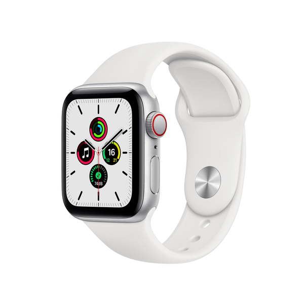 Apple Watch SE GPS + Cellular 40mm Silver Aluminum Case with White Sport Band (MYE82, MYEF2)