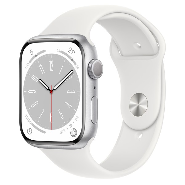 Apple Watch Series 8 45mm Silver Aluminum Case with White S. Band (MP6N3)