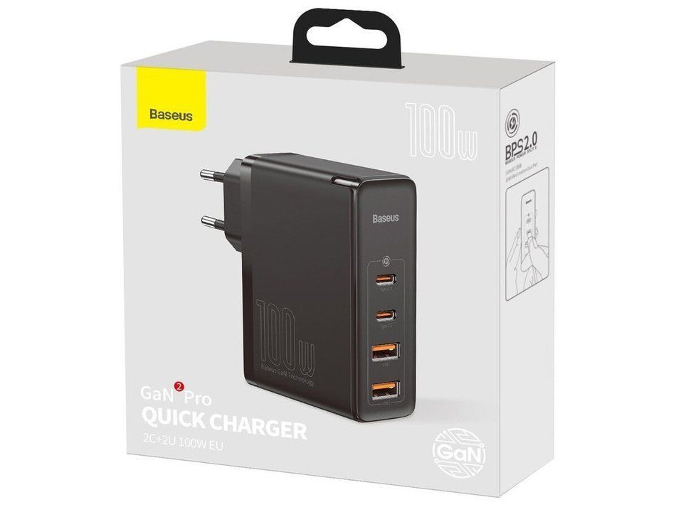 МЗП Baseus GaN2 Pro Quick Charger 100W (2 Type-C + 2 USB) (Black) (CCGAN2P-L01)