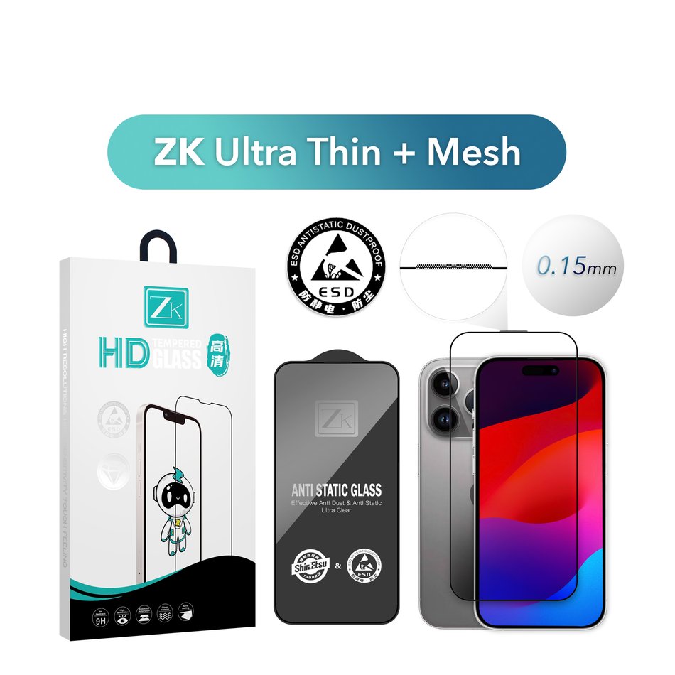 Защитное стекло для iPhone 15 Pro Max ZK 2.5D Ultra Thin 0.15mm Mesh + Anti Static ( Black )