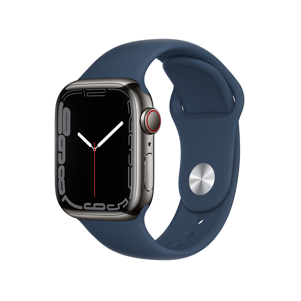 Apple Watch Series 7 GPS + LTE 41mm Graphite Stainless Steel Case with Abyss Blue Sport Band (MKJ13)