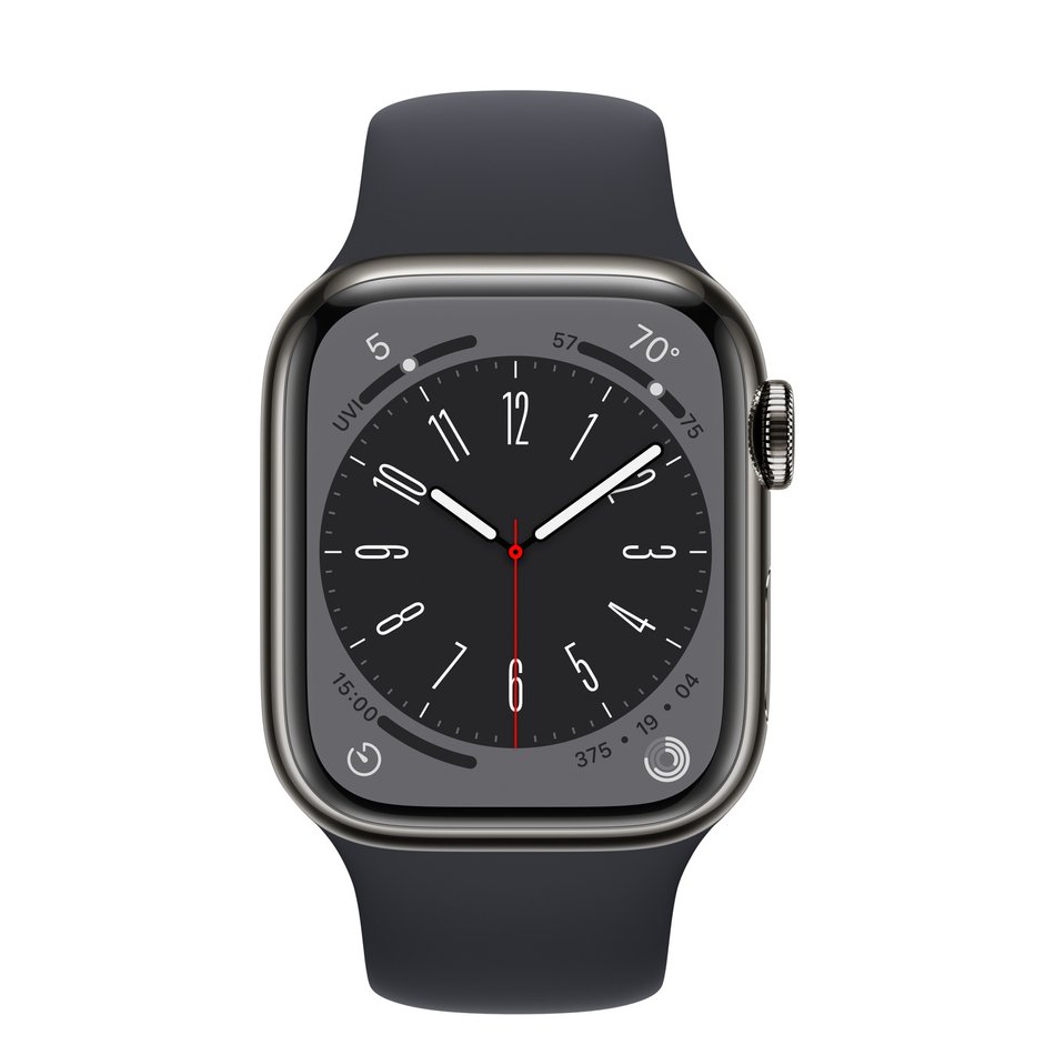 Apple Watch Series 8 GPS + Cellular 41mm Graphite Stainless Steel Case w. Midnight S. Band (MNJJ3)