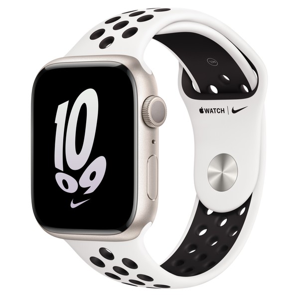 Apple Watch Nike Series 8 GPS 45mm Starlight Aluminum Case w. Summit White/Black Nike S. Band (MPH13)