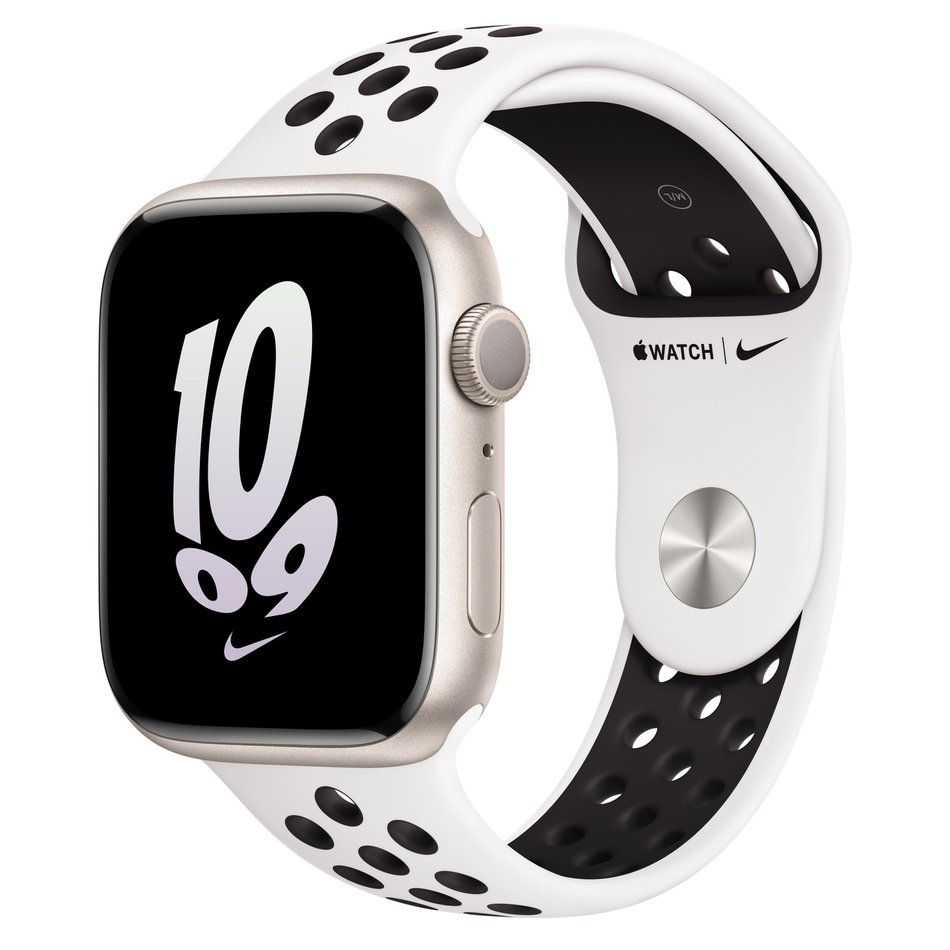 Apple Watch Nike Series 8 GPS 45mm Starlight Aluminum Case w. Summit White/Black Nike S. Band (MPH13)