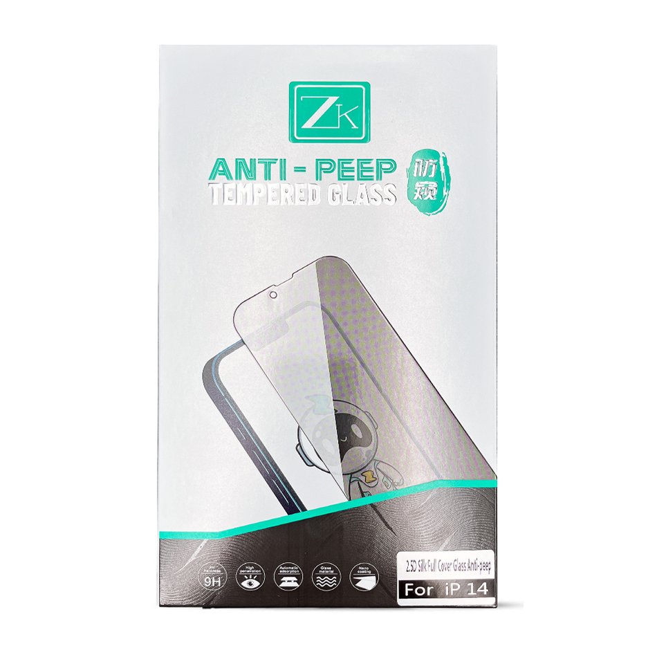 Захисне скло iPhone 14 Pro ZK 2.5D Anti Peep 0.26mm + (Задня плівка в комплекті) ( Black )