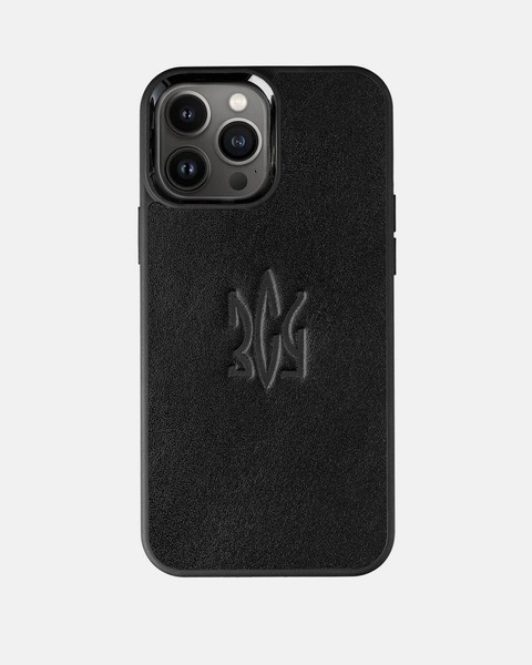 Чохол для iPhone 13 Pro Kartell із чорної шкіри купон з тисненням (ЗСУ)