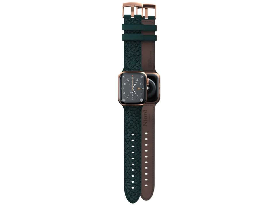 Ремінець для Watch 44/45mm Njord Salmon Leather Strap Dark Green (SL14122)