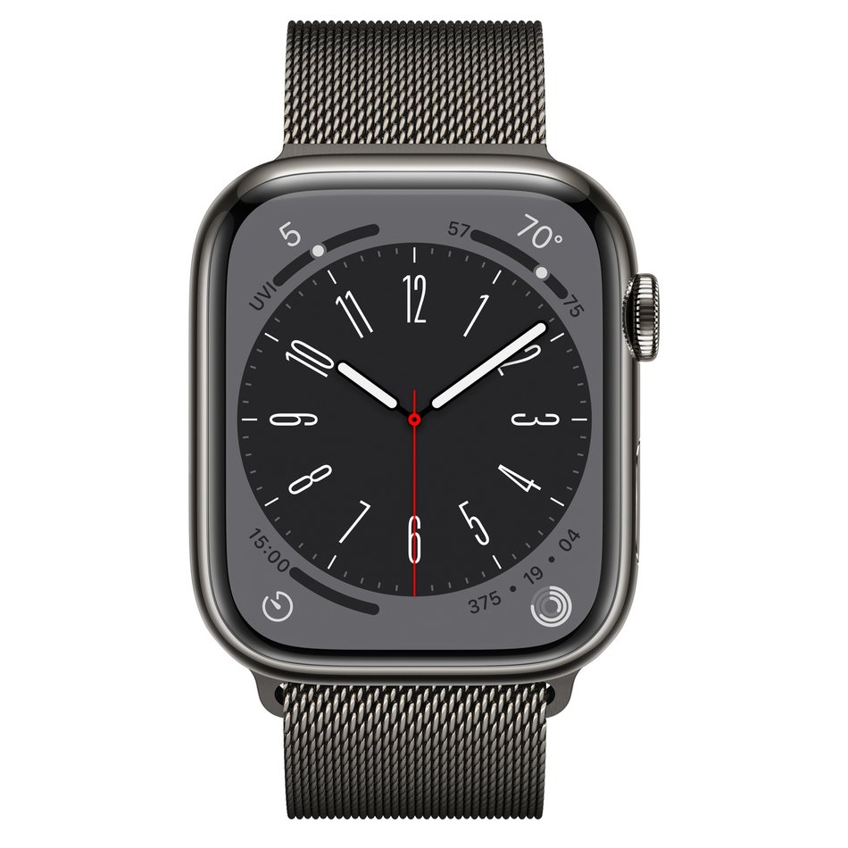 No Box Apple Watch Series 8 45mm GPS + Cellular Graphite Stainless Steel Case w. Graphite Milanese Loop (MNKW3/MNKX3)