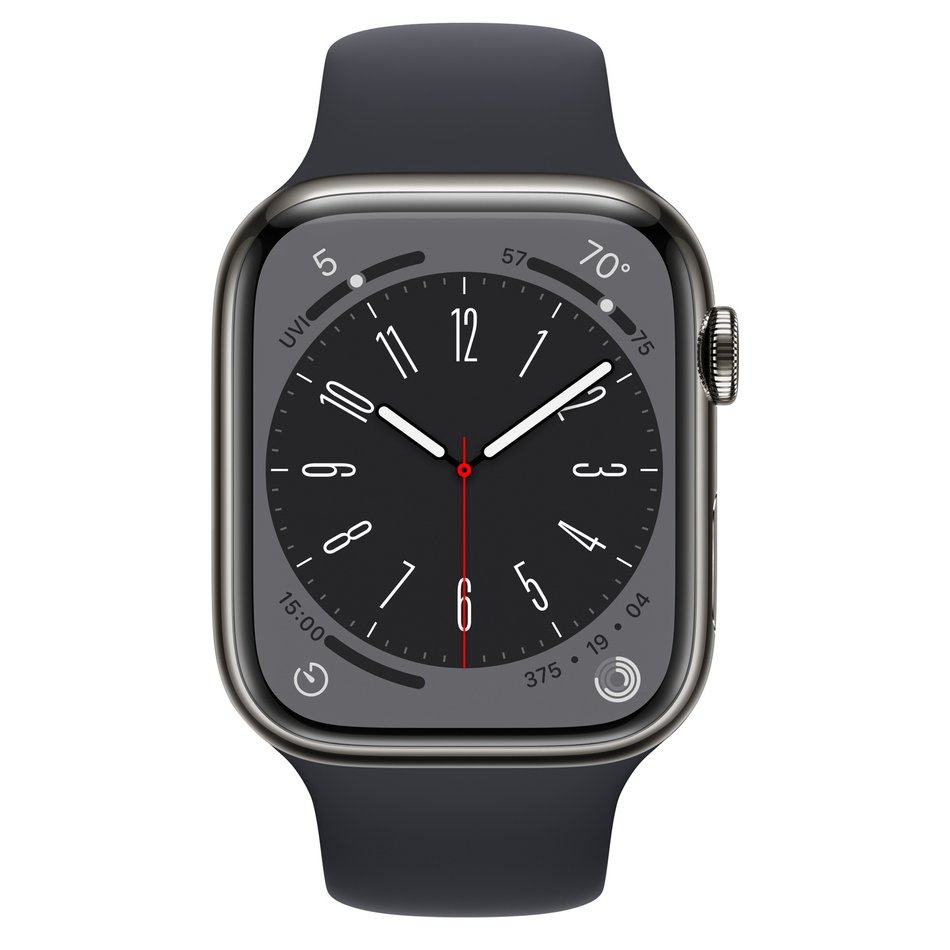 Apple Watch Series 8 GPS + Cellular 45mm Graphite Stainless Steel Case w. Midnight S. Band (MNKU3)
