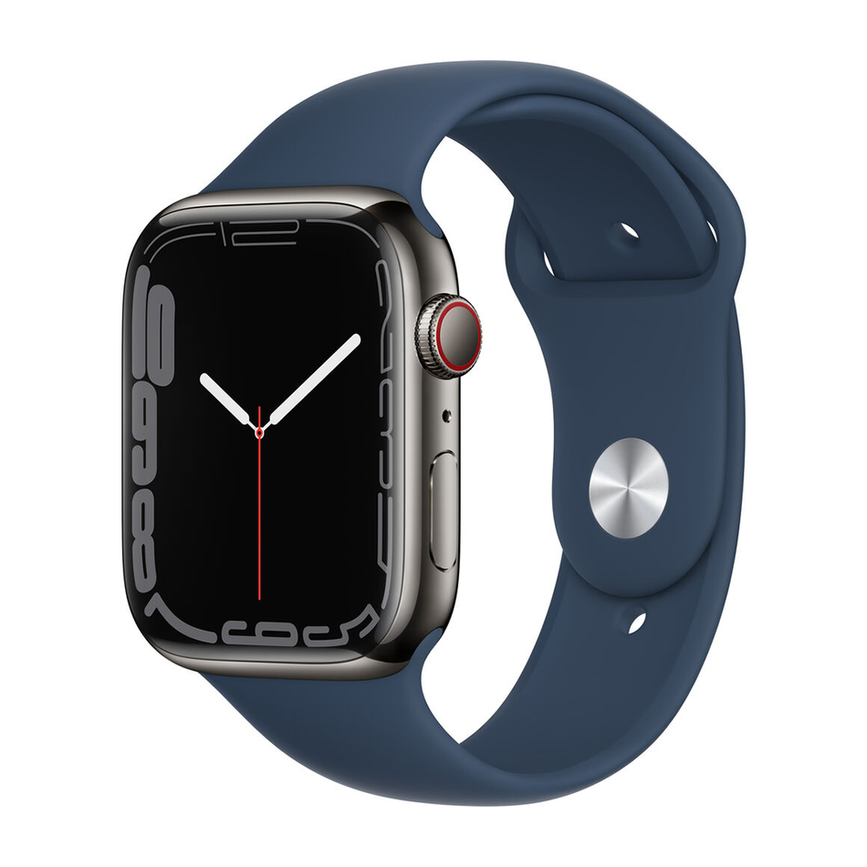 Apple Watch Series 7 GPS + LTE 45mm Graphite Stainless Steel Case with Abyss Blue Sport Band (MKL23)