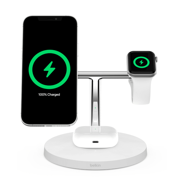 БЗП Belkin BOOST CHARGE PRO 3-in-1 Wireless Charger with MagSafe ( White ) WIZ009VFWH