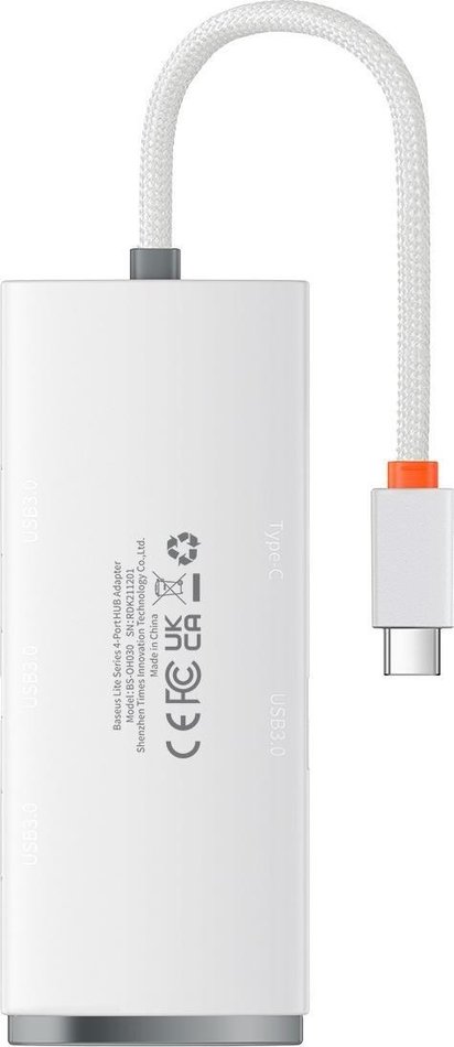 Адаптер BASEUS Lite Series 4-Port Type-C HUB Adapter (USB-C to USB3.0x4) White (WKQX030302)