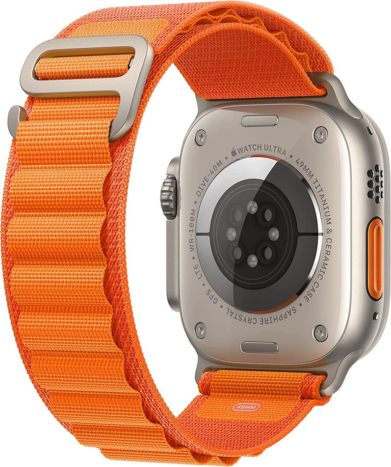Apple Watch Ultra GPS + LTE 49mm Titanium Case with Orange Alpine Loop Large (MQFM3) UA