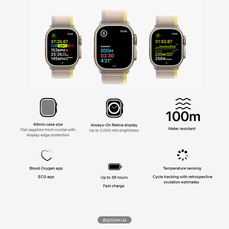 Apple Watch Ultra GPS + LTE 49mm Titanium Case with Yellow/Beige Trail Loop S/M (MNHK3)