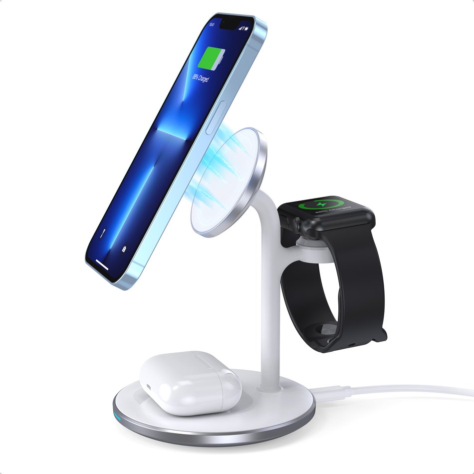 БЗП Choetech Magnetic 3 in 1 Magnetic Wireless Charging Stand White (T585-F)